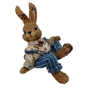 Vintage 3.5" Resin Shelf Sitter Figurine Brown Bunny Rabbit In Overalls KK 1999